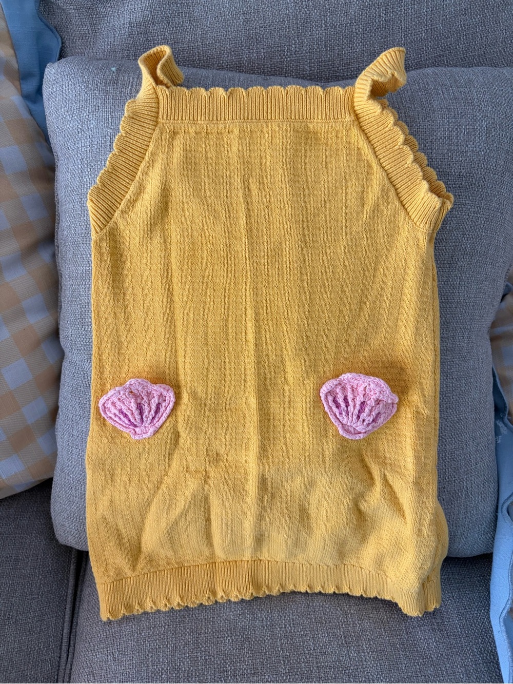 Old Navy Yellow Knit Tank with Pink Shell Accents